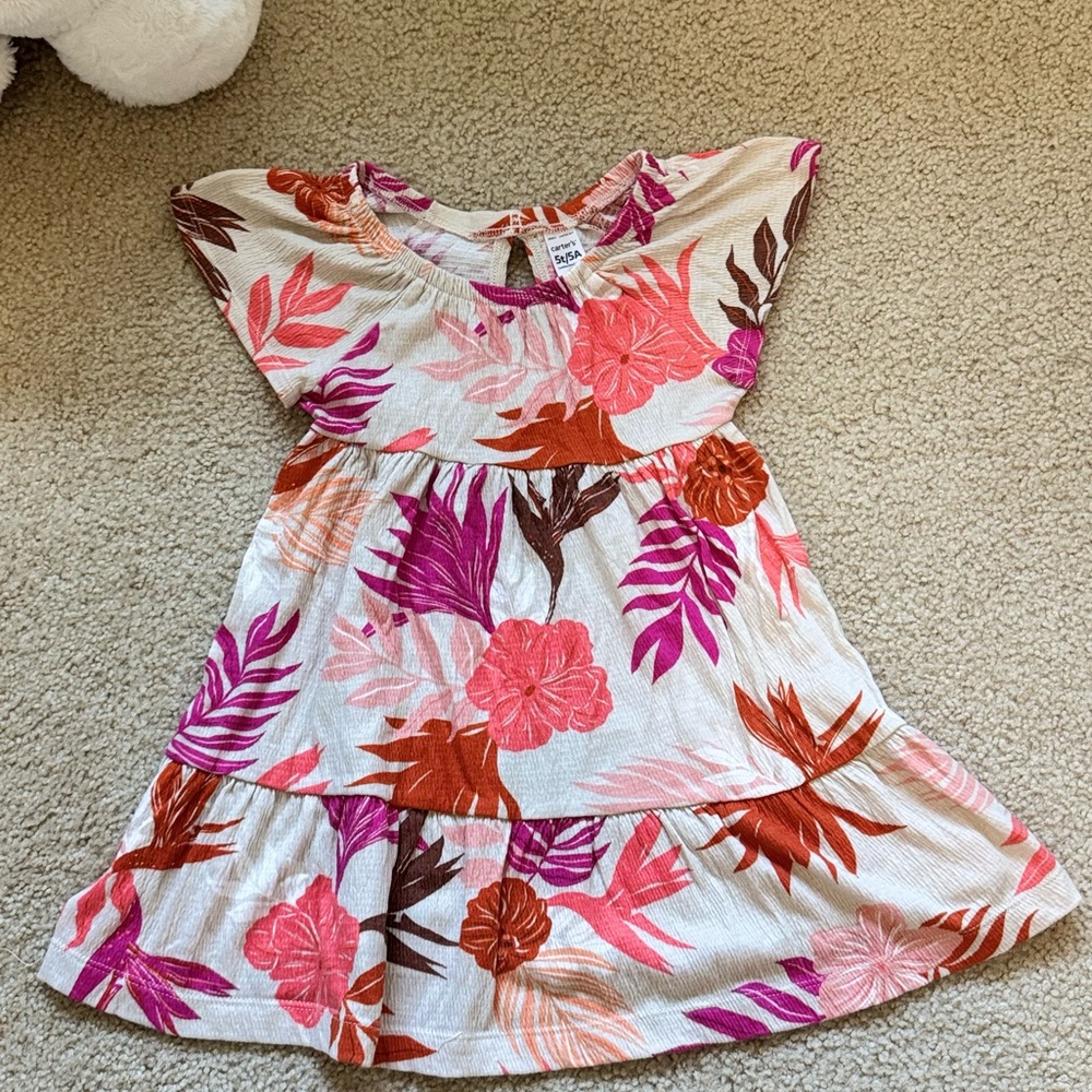 🌺 Carter’s Tropical Print Flutter Sleeve Dress (5T / 5A) 🍍🌴 - Picture 2 of 4